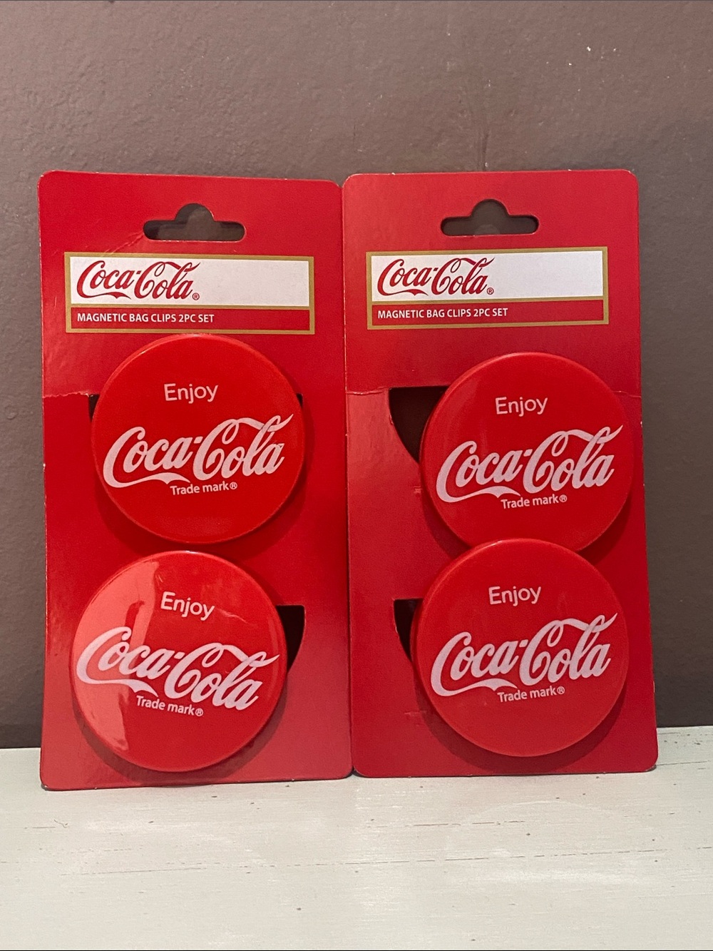 Coca Cola Red Round Magnetic Bag Clips - 2 Pack Panels - Set of 2